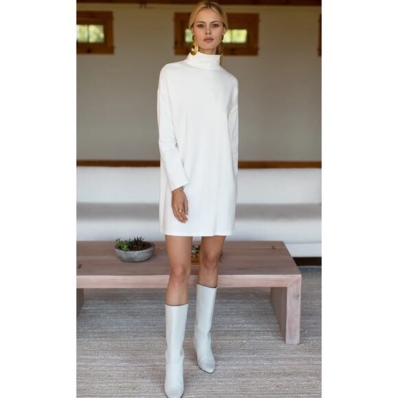 Emerson Fry Edie Turtleneck Ponte Stretch Mini Dress in Ivory Size Large - Picture 2 of 13